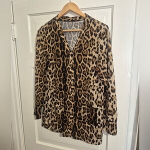 MYIFU Leopard Animal Print Cotton Button Light Cardigan Pockets Women Large